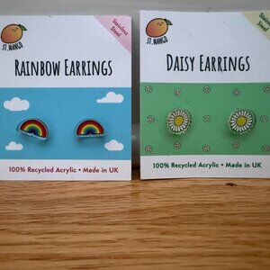 Two Cute Pairs of Earrings, Rainbow & Daisy - Made from 100% Recycled Acrylic